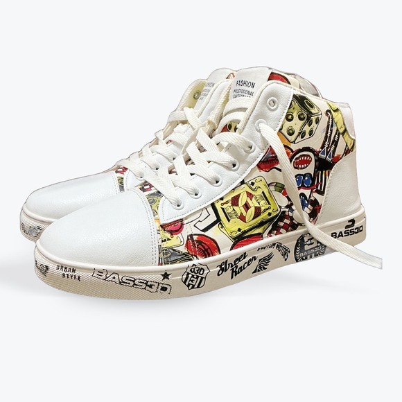 BASS3D Other - BASS3D Graffiti High Top Sneakers Street Skateboard‎ Urban Style Shoes Mens